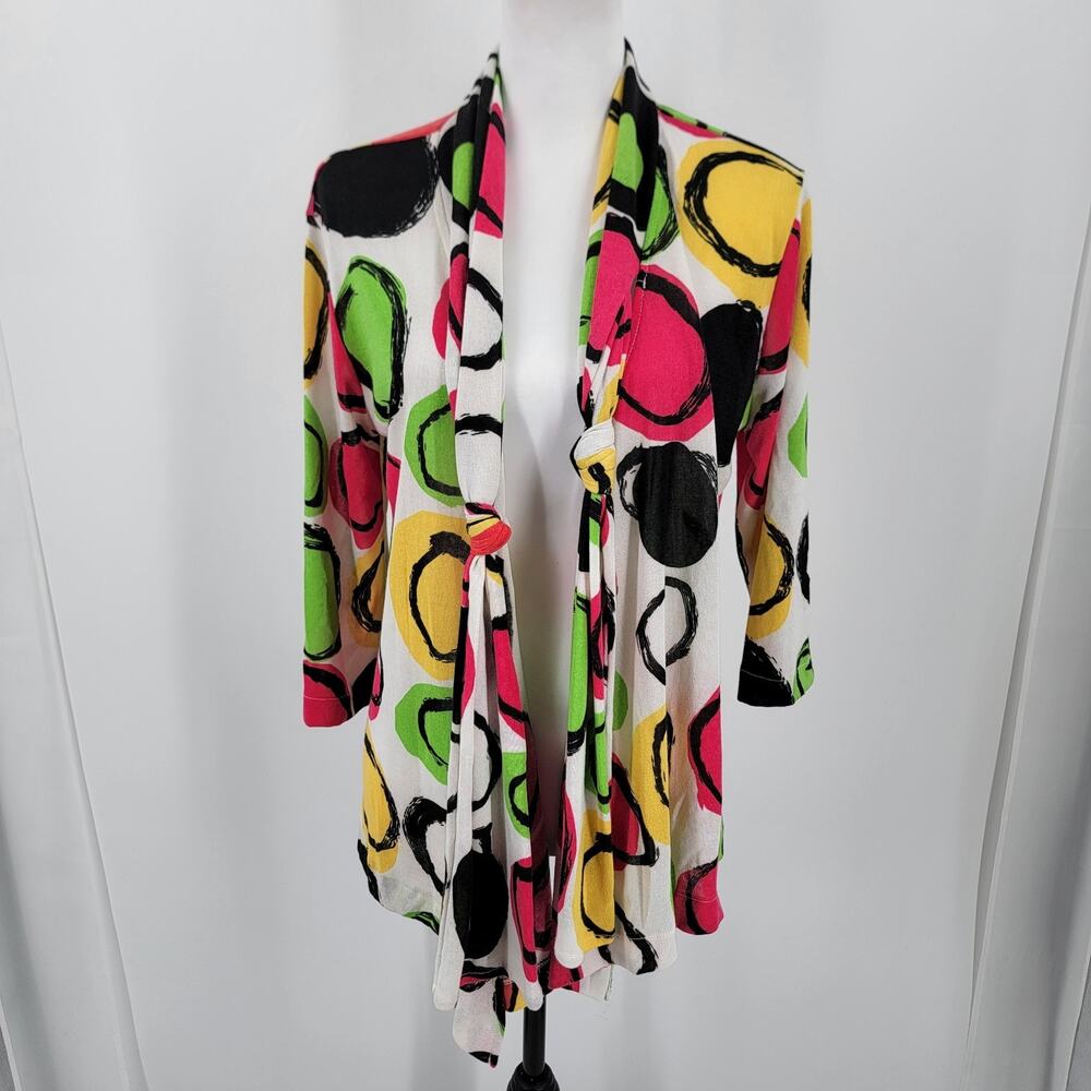 Nicaya Cardigan Womens Small Colorful Abstract Print Attached Scarf Artsy